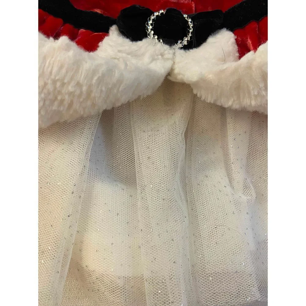 Little Lass Christmas Santa Dress Red Velour 6/9‎ nwot